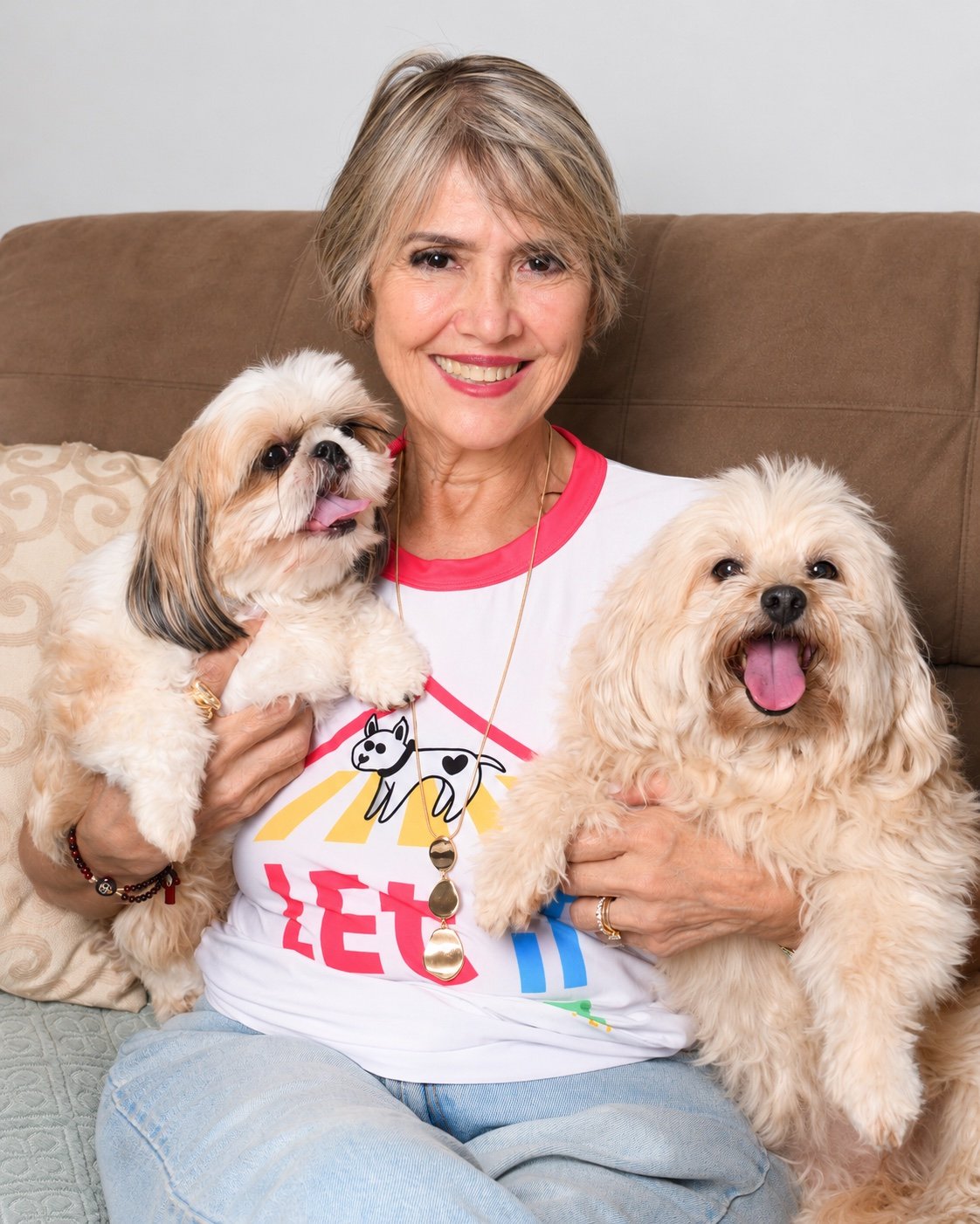 Sônia com dois cães da família